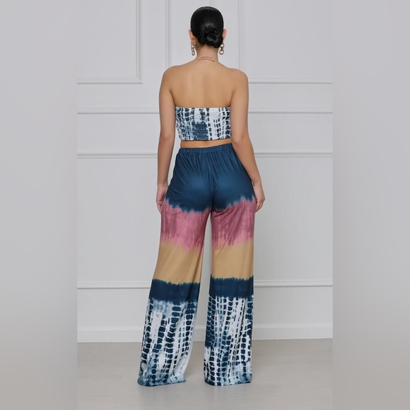 Two Piece Tie Dye Palazzo Pants and Crop Top Set - Picture 3 of 3